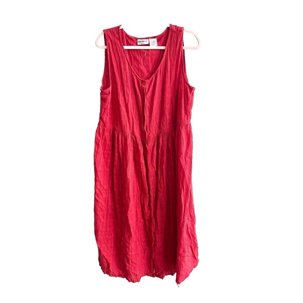 Vtg 90s White Stag Red Dress 18W/20W Button Front Round Neck Sleeveless Casual